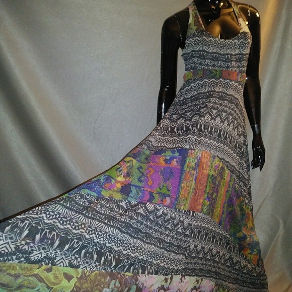 WESTON Print on Net fabric maxi Dress sz M - Picture 1 of 8